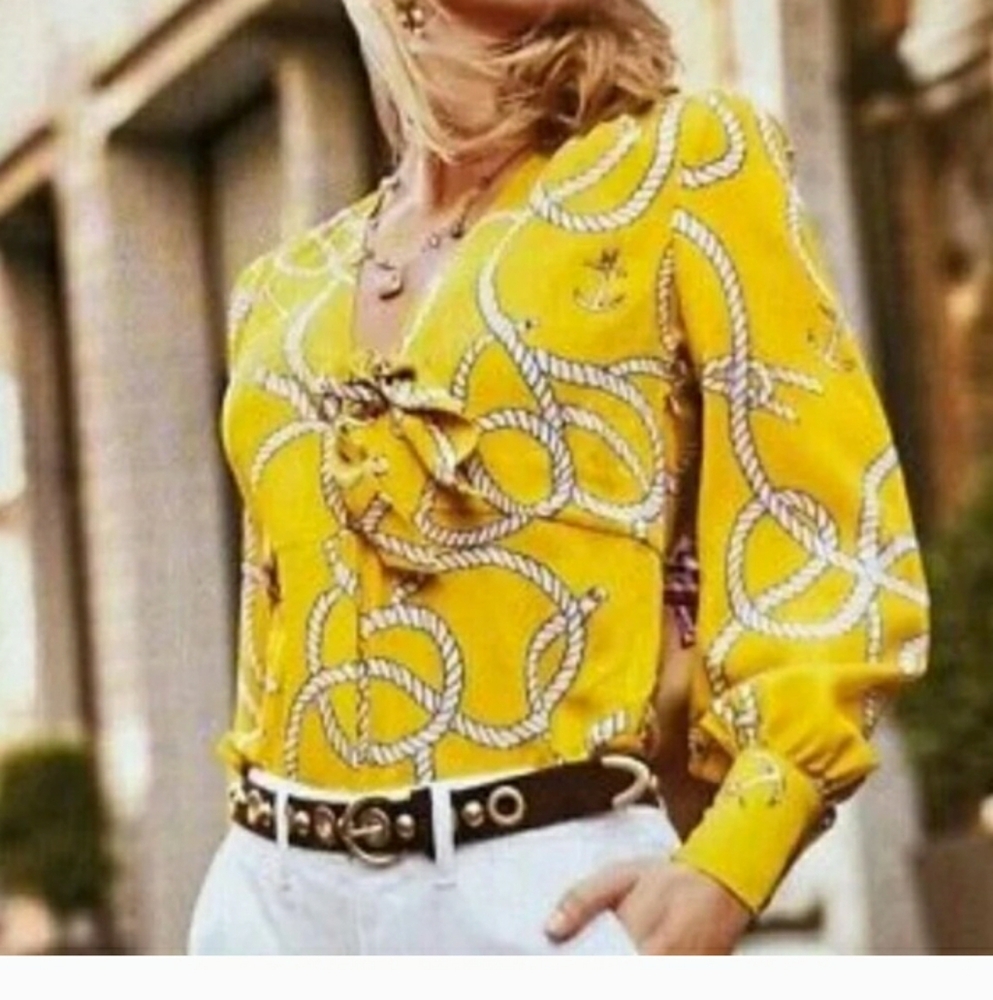 Cabi, Stunning Yellow With White Reef Knot Blouse, Women's Size Small